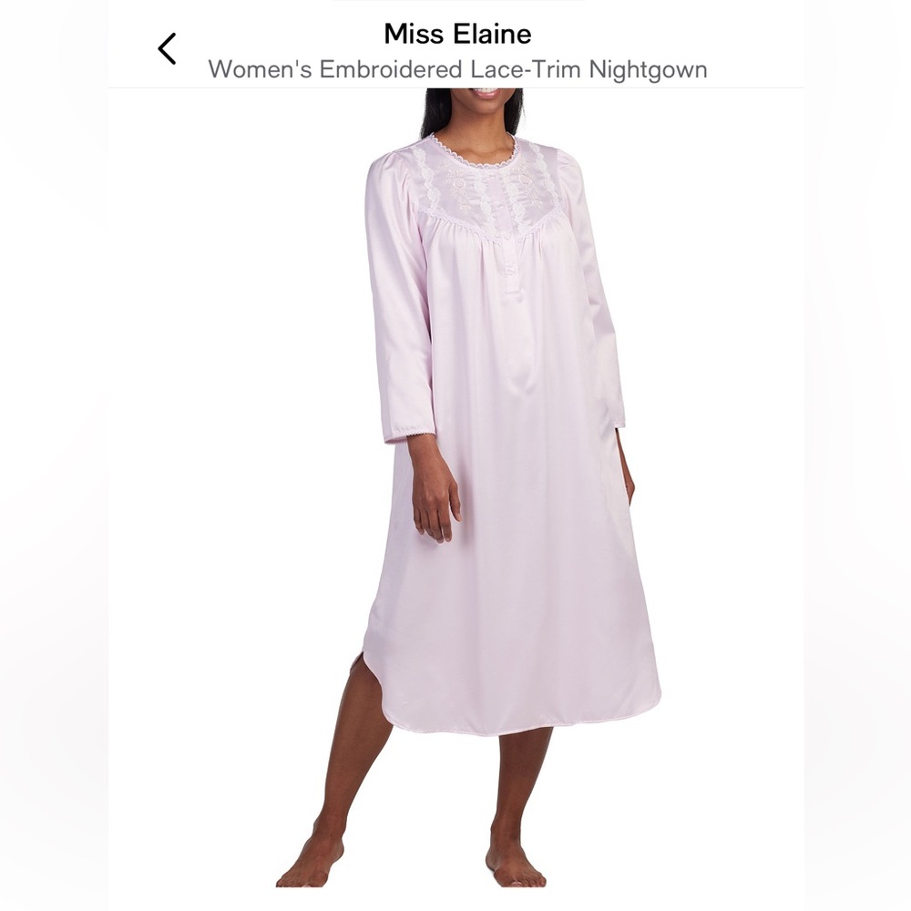 NWT Miss Elaine Embroidered Lace-Trim Nightgown ~ ~large pink